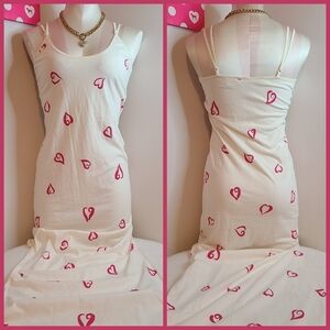 Rare VTG 90s Victoria's Secret 100% Cotton Hearts Long Maxi Slip Dress Size Sm